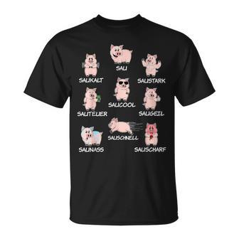 Saustark Pigs Sau Saukalt Saustark Word Game T-Shirt - Geschenkecke