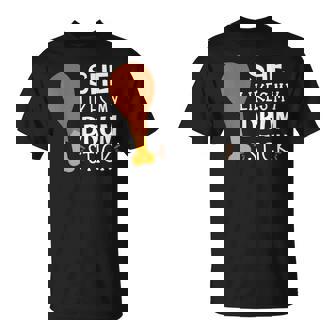 She Likes My Drum Stick Turkey Autumn Thanksgiving Couples T-Shirt - Thegiftio UK
