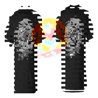 Skateboarding Skeleton Pumpkin Skateboard Halloween T-Shirt - Thegiftio UK