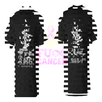 Skeleton Hand Fuck Cancer Breast Cancer Awareness Warrior T-Shirt - Thegiftio UK