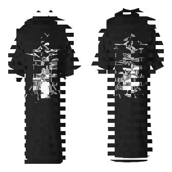 Skeleton Percussionist Drummer Halloween Rock & Roll Music T-Shirt | Seseable UK
