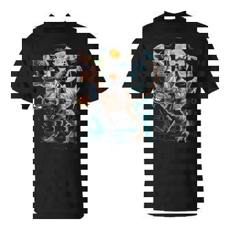 Skeleton Riding Mummy Pumpkin T Rex Dinosaur Halloween T-Shirt - Thegiftio UK