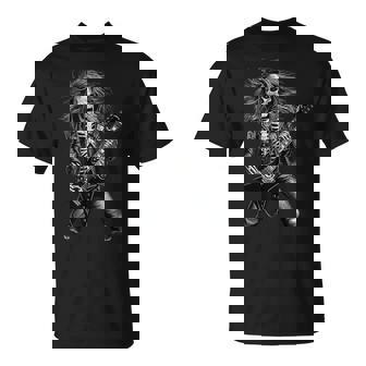 Skeleton Rocker With Guitar Skeleton Playing Guitar T-Shirt | Seseable UK