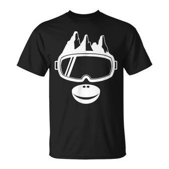 Ski Goggles Mountains Ape Monkey Face Apres Ski Skier T-Shirt - Monsterry