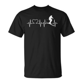 Ski I Love Skiing Heartbeat Ski Slopes ECG Skiing T-Shirt - Monsterry
