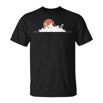 Ski Touring Mountains Heartbeat EKG Sunset Touring Ski T-Shirt - Monsterry
