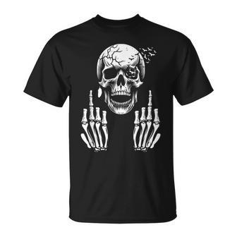 Skull Skeleton Middle Finger Adult Humour F You T-Shirt - Geschenkecke