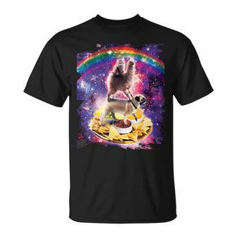 Space Cat Lama Pug Riding Nachos T-Shirt - Seseable