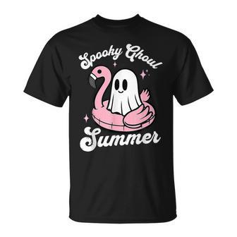 Spooky Ghoul Summer Cute Ghost Flamingo Summer Vibes Beach T-Shirt - Monsterry CA