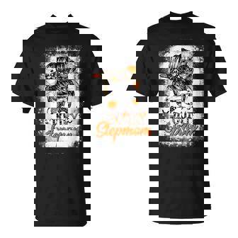 Spooky Stepmom For Halloween Messy Bun Mom Monster Bleached T-Shirt - Monsterry