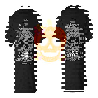 Sugar Skull Pumpkin Mexican Halloween Dia De Los Muertos T-Shirt - Thegiftio UK