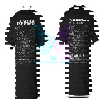 Suicide Prevention Awareness Betterfly Teal & Purple Ribbon T-Shirt - Thegiftio UK