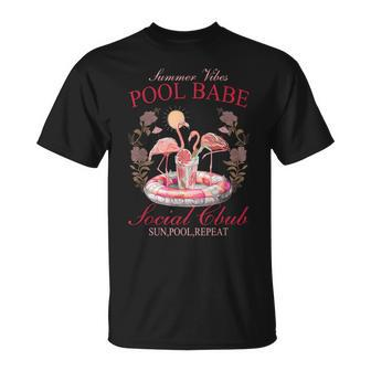 Summer Vibes Pool Babe Pink Flamingo Summer Vibes Beach T-Shirt - Monsterry CA