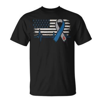 T1 Diabetes Awareness Diabetes Symbol Usa Flag Blue Ribbon T-Shirt | Mazezy
