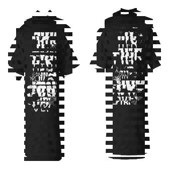 Thick Thighs Spooky Vibes Halloween Pumpkin Ghost Graphic T-Shirt - Monsterry