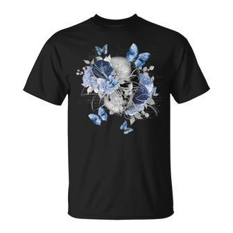 Totenkopf Und Schmetterlinge Mit Blumenschädel Und Schmetterlingen T-Shirt - Geschenkecke