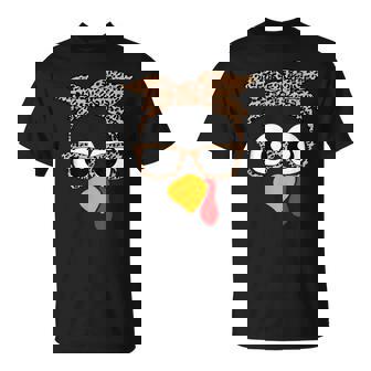 Turkey Face Leopard Headband Womens Thanksgiving Pilgrim T-shirt - Monsterry