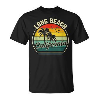 Vintage Long Beach California Summer Vacation Sunset Palm T-Shirt - Monsterry