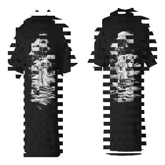 Voilier Dans L'océanagues Orageuses Marins À Motifs T-Shirt - Cadeauxyz