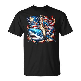 Washington Riding Shark July 4Th American Flag Sharks T-Shirt - Monsterry
