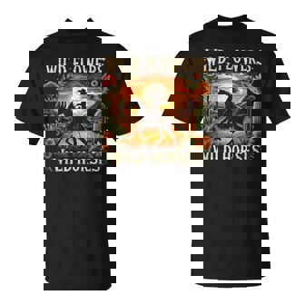 Wild Flowers Wild Horses Sunset Cowgirl Riding Horse T-Shirt | Seseable UK