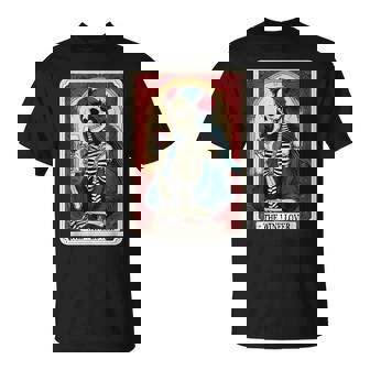 Wine Lover Tarot Card Skeleton Drinking Wine Goth Halloween T-Shirt - Monsterry