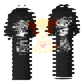 Womens Sika Deer Reindeer Hat Santa Christmas Sika Deer Xmas T-Shirt - Monsterry