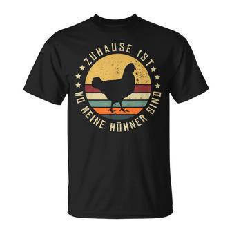 Zuhause Ist Wo Meine Hühner Sind Bauernhof Retro Huhn Henne T-Shirt - Geschenkecke