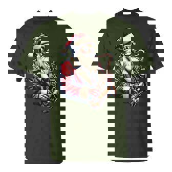 American Santa Playing Saxophone Xmas Jazz Christmas Musical T-Shirt - Seseable