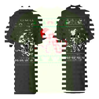 Buffalo Plaid Octopus Sweater Light Santa Xmas Christmas T-Shirt - Thegiftio UK