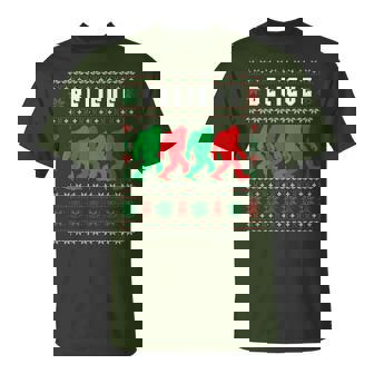 Christmas Bigfoot Believe Sasquatch Ugly Christmas Sweater T-Shirt | Mazezy