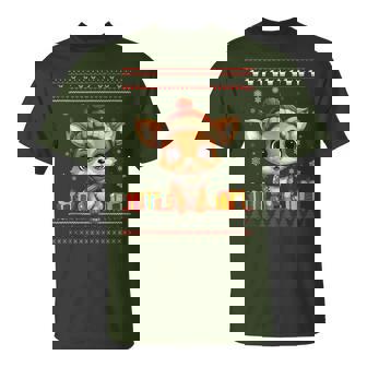 Christmas Deer Santa Hat Ugly Christmas Sweater T-Shirt - Monsterry