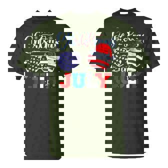 Christmas In July Santa Hat Sunglasses Usa Flag 4Th Of July T-Shirt - Monsterry