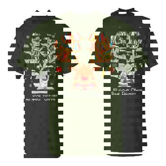 Christmas Reindeer Books All Booked For Christmas Teacher T-Shirt | Seseable UK