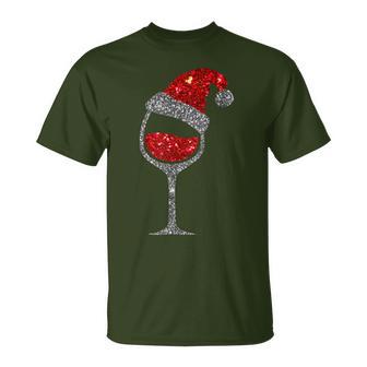 Christmas Wine Glass Red Wine Christmas Hat T-Shirt - Geschenkecke