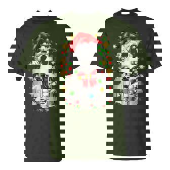Cute Ghost Halloween Ghost Santa Bow Christmas Lights Xmas T-Shirt - Monsterry