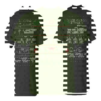 Firefighter Fire Truck Pulled By Reindeer Ugly Christmas T-Shirt - Thegiftio UK