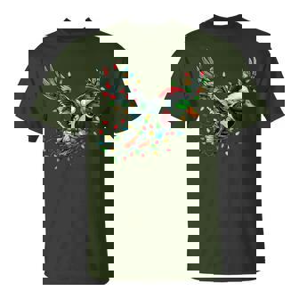 Flying Santa Duck With Christmas Lights Hunting Season T-Shirt | Seseable UK