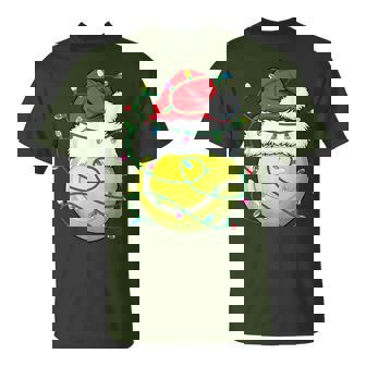 Christmas Tennis Ball Santa Hat Xmas Lights Womens T-Shirt - Monsterry