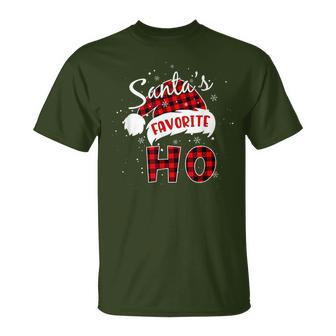 Santa's Favorite Ho Christmas Red Plaid Buffalo Pajama T-Shirt - Thegiftio UK