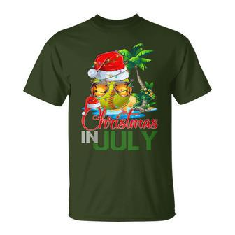 Softball Santa Hat Hawaiian Christmas In July Summer T-Shirt - Monsterry DE