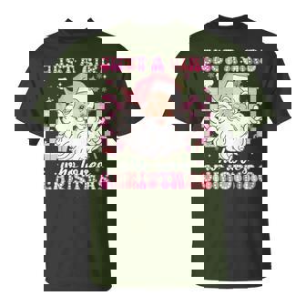 Groovy Just A Girl Who Loves Christmas Xmas Santa Claus Girl T-Shirt | Seseable UK