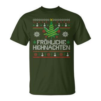 Happy Highnachten Ugly Christmas Hemp Marijuana T-Shirt - Geschenkecke