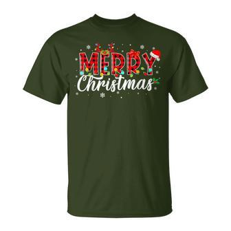 Merry Christmas Buffalo Plaid Red Santa Family Matching Xmas T-Shirt - Monsterry