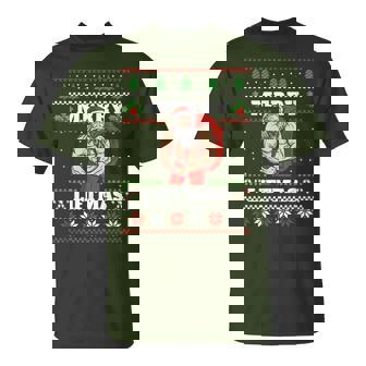 Merry Liftmas Ugly Christmas Sweater Santa Claus Muscles Gym T-Shirt - Monsterry