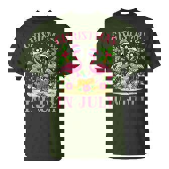 Pink Flamingo Christmas In July Beach Summer Vacation T-Shirt - Monsterry