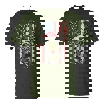 Reindeer Camo American Flag Christmas Pajama X-Mas Veteran T-Shirt - Monsterry