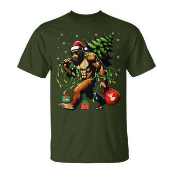 Santa Bigfoot Christmas Tree Xmas Lights Sasquatch T-Shirt - Thegiftio UK