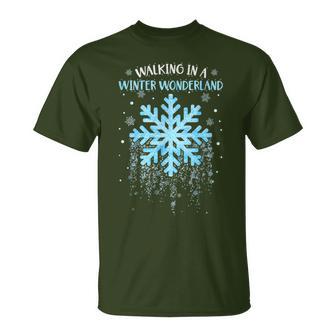 Walking In A Winter Wonderland Snowflake Christmas Pajamas T-Shirt - Thegiftio UK
