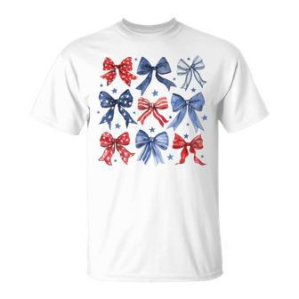 4Th Of July Coquette Bow Ribbon Red White And Blue T-Shirt - Monsterry AU